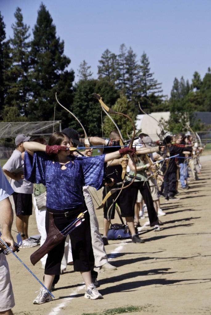 Chelsea Elledge shooting a historical Mongol Horse Bow. (Photo by Chuck Livingston)