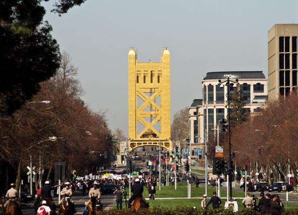 Protesters march in the streets of downtown Sacramento headed toward the Capitol steps in March 5 for the annual March in March protest. (Photo by Daniel Romandia)