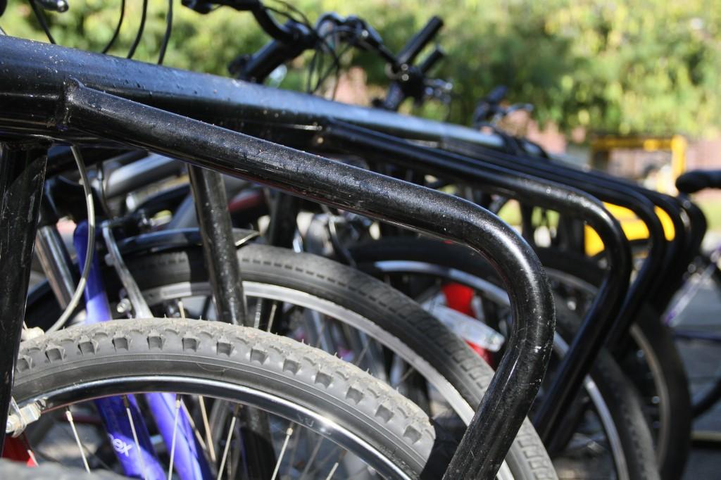 Using designated areas to lock up bikes, U-shaped locks, and a 3/8-inch cable are important to deter thieves. (Photo by Daniel Romandia)