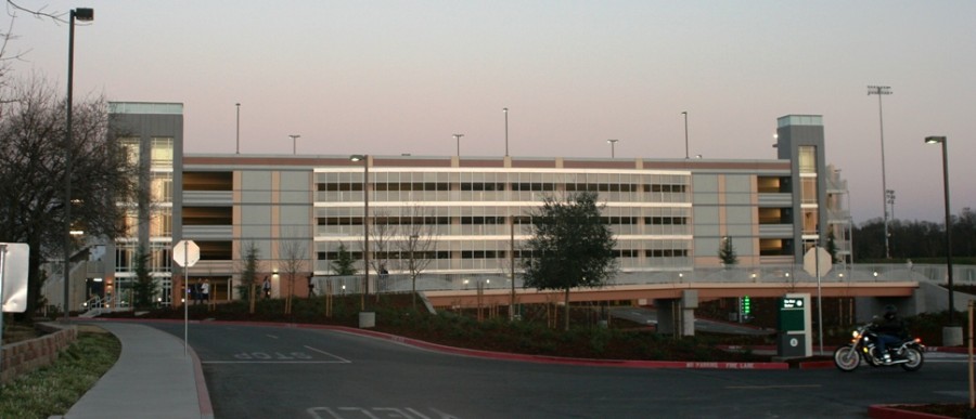 The soon to be opened parking complex as seen from College Oak Drive on February 14, 2013 after the dedication and ribbon cutting ceremony.