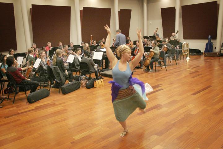 Heather Halk practices the “Dance Arabe” from “The Nutcracker” during rehearsal last week. The ARC Orchestra and select dancers will perform selections from the suite Wednesday during the Family Holiday Concert. (Photo by Brooke Purves)