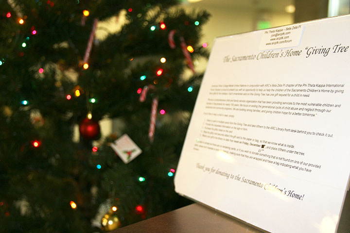 In the library stands a special tree, which has a lot of meaning to it. American River College is giving students a chance to give back. This tree is meant to gain donations of gifts and clothing to the Sacramento Childrens Home. More information about what can be done to bestow gifts is available at the front desk of the library.
