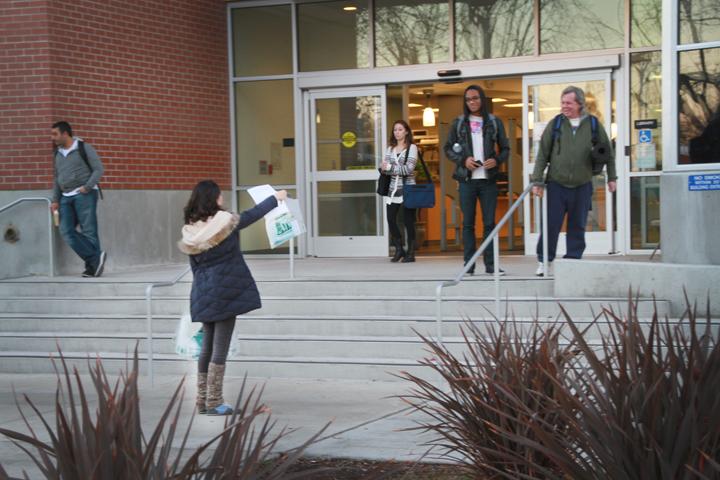 Associated Student Body members could be seen passing out free final goodie bags yesterday and today. Inside the goodie bags, were a Scantron, a number two pencil. Students were skittish taking the goodie bags not knowing if there was a charge for taking a goodie bag.  Today is the last day for the goodie bag hand out. Photo by Brandon Nelson