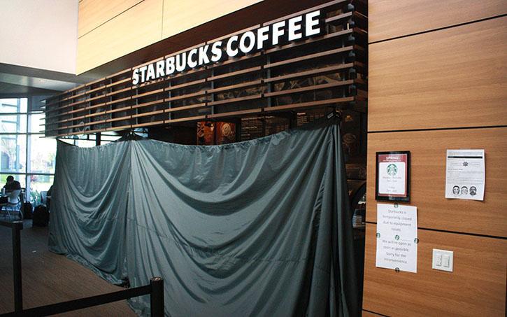 The Starbucks coffee shop on campus  was closed this morning after a small electrical fire was started in one of their coffee machines.
