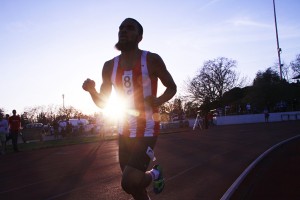 Sophomore Micah Rankin running later in the track meet. ARC placed first in several events throughout the day.