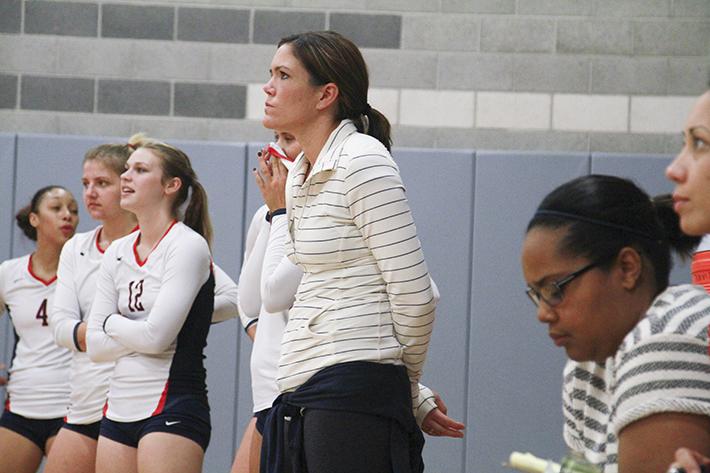 ARC volleyball head coach Ashlie Hain, center, watches her team during a 2013 game. She has accepted a position to become head coach at UC Irvine.