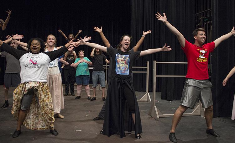 The cast of The Music Man rehearses for its upcoming performance at American River College. The play will open on Oct. 9. (Photo by Karen Reay)