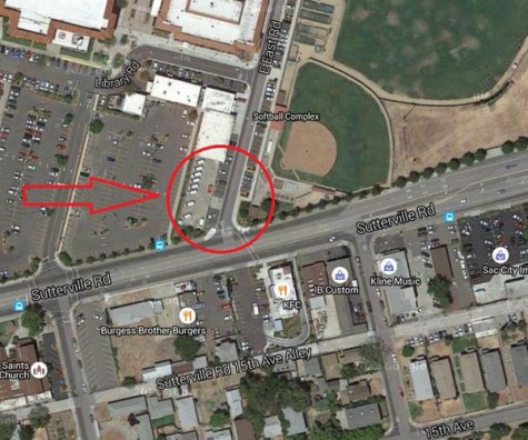 A map posted by the Sacramento Police Department shows where a fatal shooting took place at Sacramento City College just before 4 p.m. on Thursday. One male victim has been pronounced dead, while two other male victims were transported to the hospital. (Photo courtesy of Sacramento Police Department)