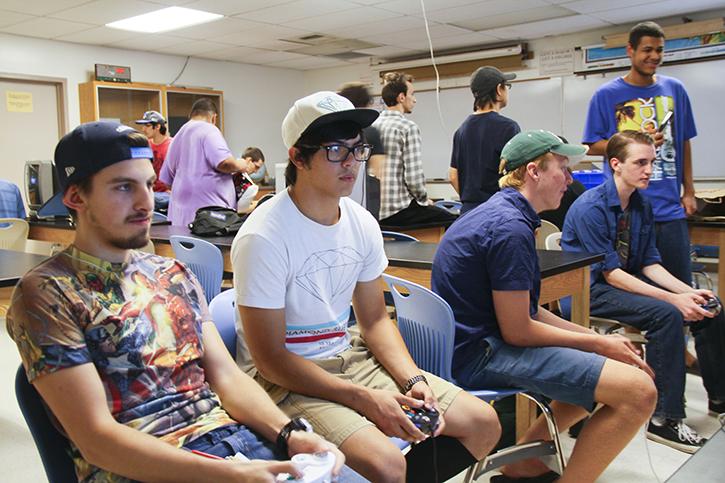 Students Justin Kinney, left, and Christian Villegas play Super Smash Bros Melee on Gamecube during a club meeting on Friday 25 at ARC.
(Photo by Jordan Schauberger)