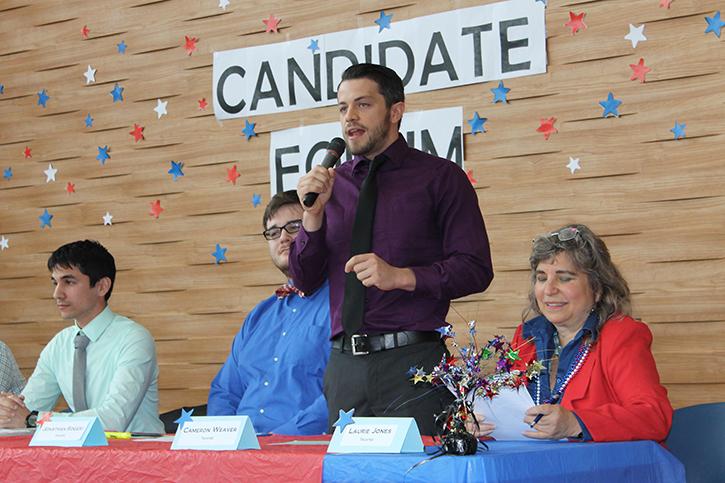 Cameron Weaver speaks at the candidate forums during the student elections of the spring 2015 semester. Weaver, who was elected as Los Rios student trustee, recently cast doubt on the historical account of the Holocaust and said that being a conspiracy theorist is a title I wear proudly. (File photo)