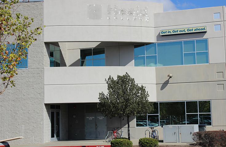 The sign for the Heald College campus in Roseville has been torn down, but their slogan Get In Get Out is still displayed. Since its closure, which forced approximately 16,000 students across California out of its institutions, the Roseville campus has been turned into an extension of the John Adams Academy for grades 7 -12. (Photo by Lena DoBynes)