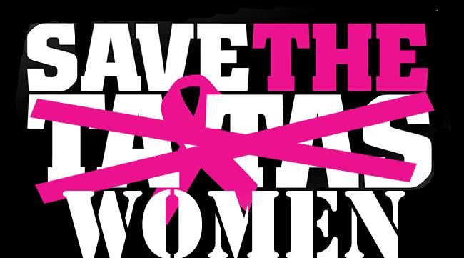 Not only is the save the ta-tas slogan a juvenile phrase that reduces women to their chests, it completely misses the point. Breast cancer awareness isn’t about saving women’s breasts. It’s about saving women’s lives. (Photo illustration by Kameron Schmid)