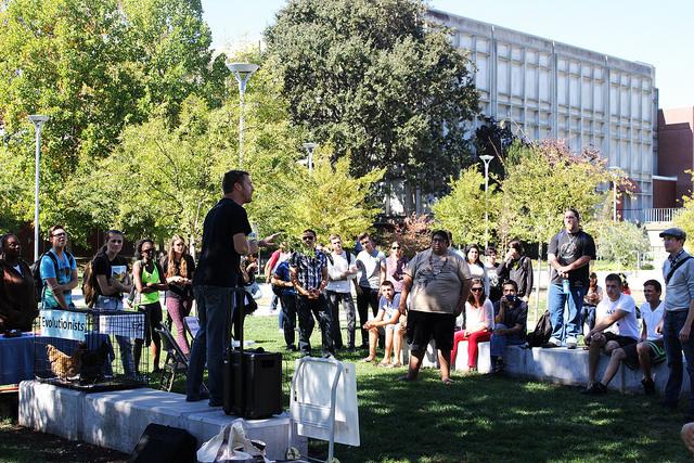 Creationism theorist Eric Hovind speaks to crowd about his views on evolution and the creation of the universe on Oct 12, 2015. (Photo By Matthew Nobert)