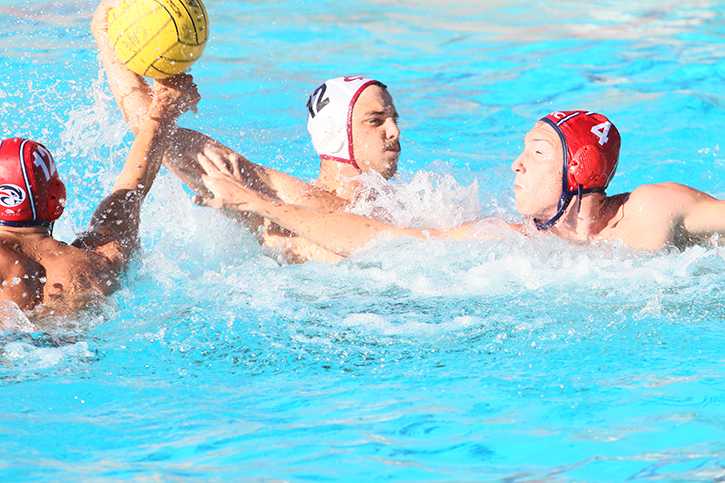 American River College defender Austin Jacobs and attacker Austin Welter attempts to regain possession of the ball against Sierra. ARC fell to Sierra by a score of 4-3 on October 21, 2015.(Photo by Nicholas Corey)