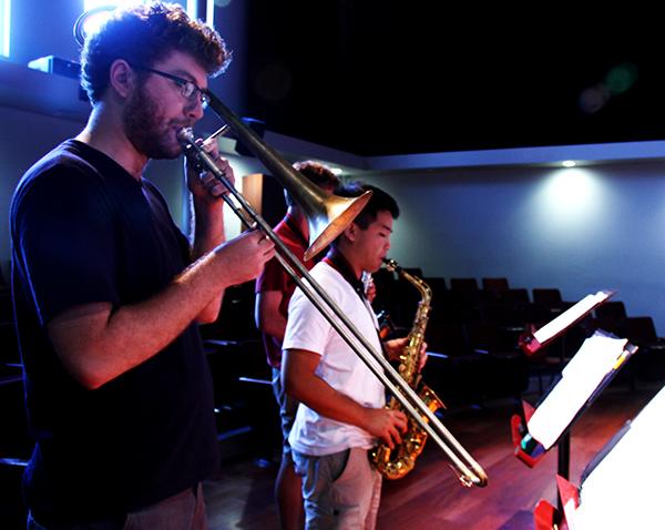 Ian Ellis, left, and  Thomas Wong, right, rehearses for their upcoming concert,  American River College Jazz Combos Showcase. The concert is on Friday at 7:30 p.m.  (photo by Michael Pacheco)