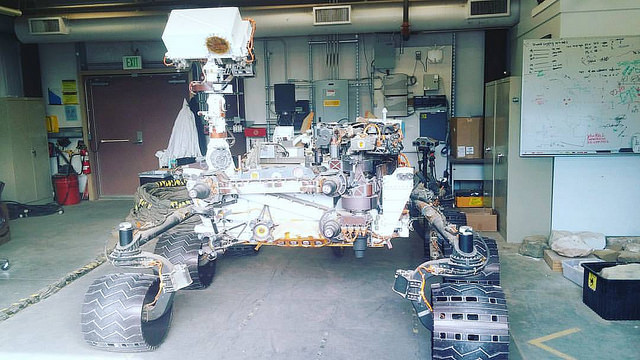 The Curiosity rover sitting in a shed NASAs Jet Propulsion Laboratory in Pasadena, CA. A student from American River College was apart of a team that won a program for NASA to build a rover that would be successful on a mission to Mars.
(Photo provided by Cecilie Thompson)