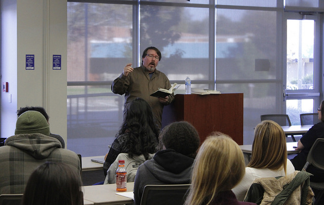 Poet and author Brian Turner reads his poetry to ARC students during his poetry reading in the Student Center Community Rooms on Nov. 12th. Turner is an award winning poet and is also a U.S. Army veteran. (Photo by Matthew Nobert)