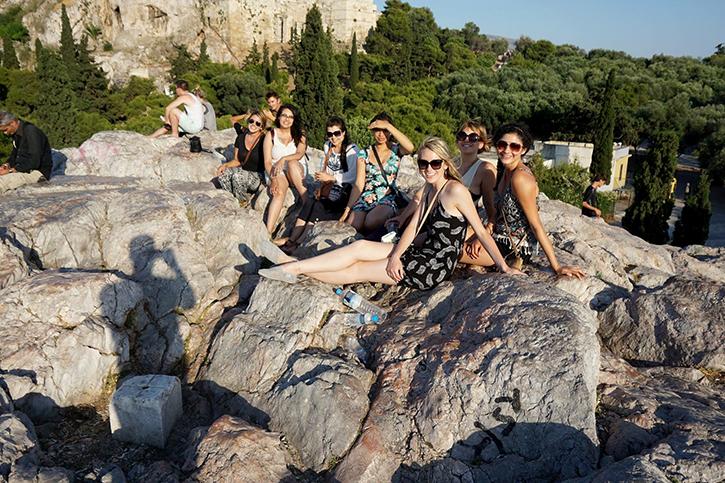 Students from the American River College Study Abroad course HIST 399: Italian History and Culture, pose on a rock in Greece during their stay in summer 2015. Studying abroad can open up many opportunities for students to experience different cultures. (Photo Courtesy of Ashley Nanfria) 
