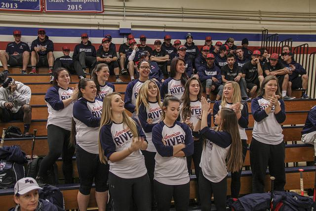 American River Colleges womens softball team is recognized for the teams various achievements, during the ARC athletics season preview on Friday.
(Photo by Tyler Jackson)