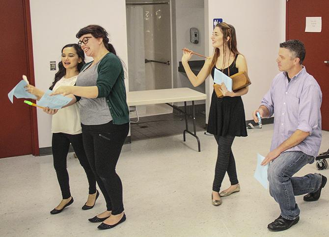 ARC Students (from right to left) Rhian Harris, Samantha Ara, Ariel Ryan and Josh Hooper practice their improv skills Sunday for auditions for American River Colleges production of Shakespeares The Tempest. The production will run from April.22 through May.1.
(Photo by Tyler M. Jackson)