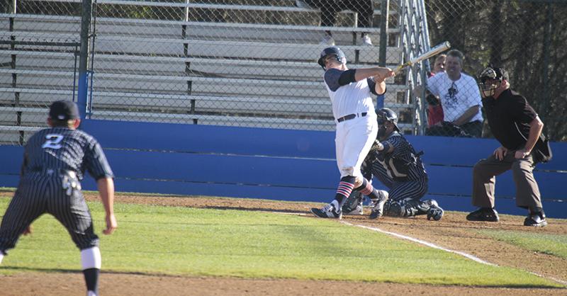 American River College catcher Matt Elliot hits the ball in last seasons game against West Valley College at American River College on Jan.29, 2016. ARC will start the new season against West Valley College on Thursday. (File Photo)