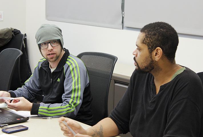 Director of Finance Jeremy Diefenbacher listens while President David Hylton discusses advertisement ideas for the upcoming March in March event, during Student Senate meeting Thursday.
(Photo by Jordan Schauberger)