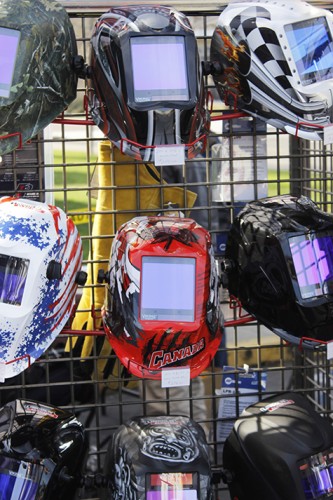 Custom painted Lincoln Electric welding masks on display at the Welding Expo on Feb.6, 2016 at American River College. The welding industry is looking for more welders and this expo was held to give opportunites to local welders. (Photos by Matthew Nobert)