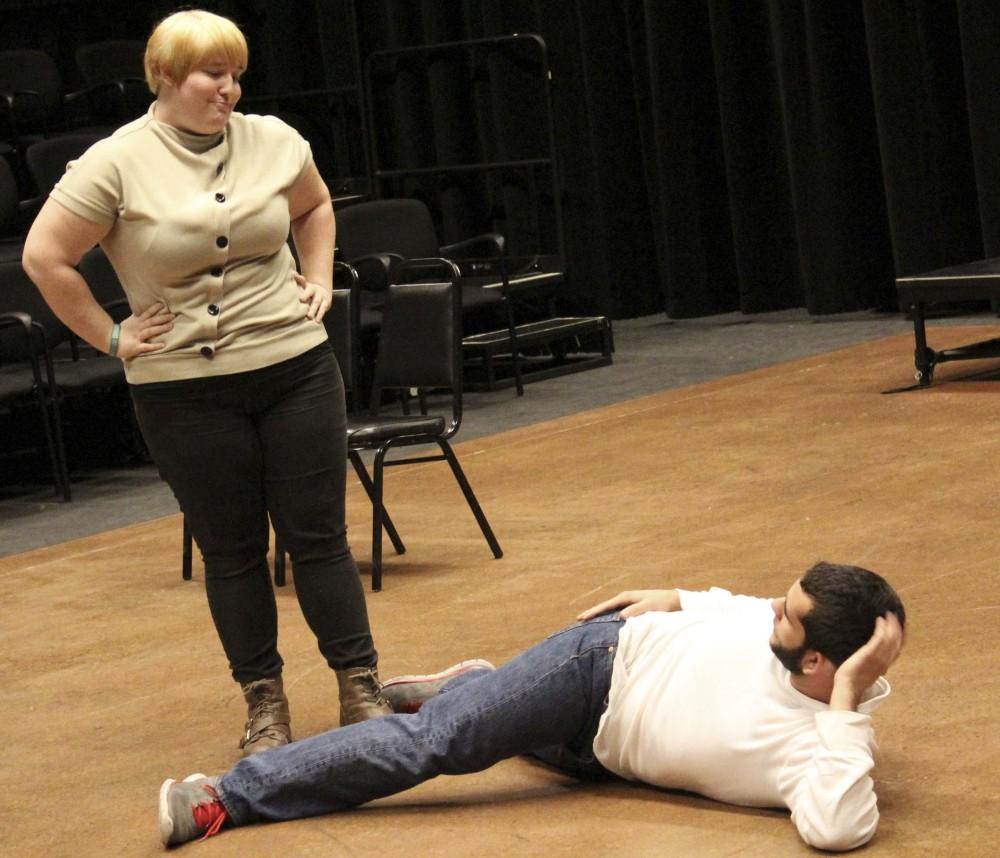 American River Colleges American College Theater Festival competitors Michelle Pollack (left) and Joel Burnitzki perform their routine for the ARC theater commission panel on Jan. 29, 2016 in Sacramento, CA. ACTF begins Feb. 15 and ends on Feb. 19, 2016 and is being held in Denver, CO. (Photo by Timon Barkley)