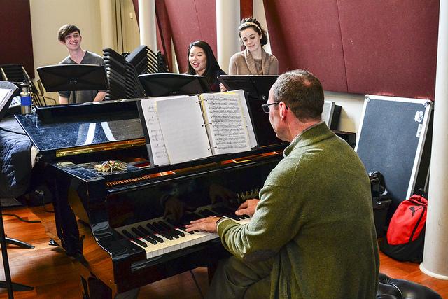 Vocal jazz ensemble students prepare for upcoming concert and yearly CD on March 9, 2016. (Photo by Joe Padilla)