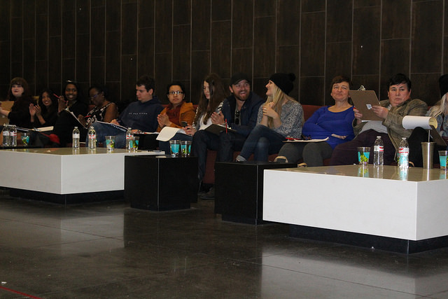 The judges and also designers await for the potential models for this years fashion show, Evoke on March 11, 2016. (Photo by Allante Morris)