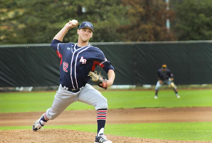 American River College pitcher Tommy Balmain throws a pitch during a game at Sierra College on March 3, 2016. ARC won 8-4. (Photo by Itzin Alpizar)