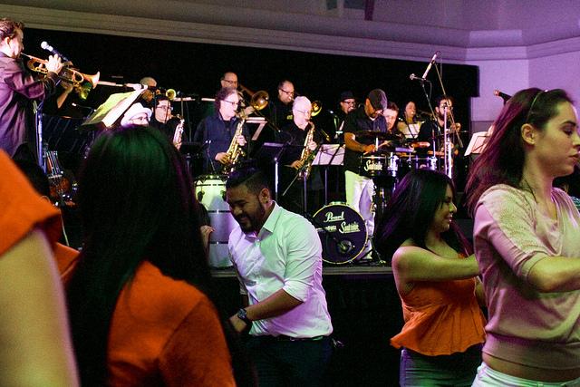 At Sacramento State University Union Ballroom on April 07, 2016 a concert was celebrated by the Grammy- Award winner Pacific Mambo Orchestra in which the audience danced to the rhytm of salsa, mambo, latin jazz and bachata. The event was organized by Salsa Loca Club and UNITE programs at CSUS (Photo by Itzin Alpizar)