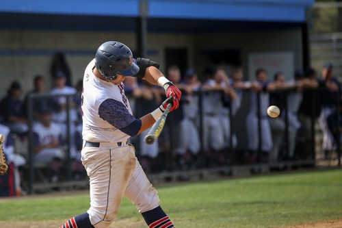 American River College catcher Joaquin Sequeira swings at a pitch during a game vs Sacramento City College on April 21 2016 at American River College.(Photo by Kyle Elsasser)