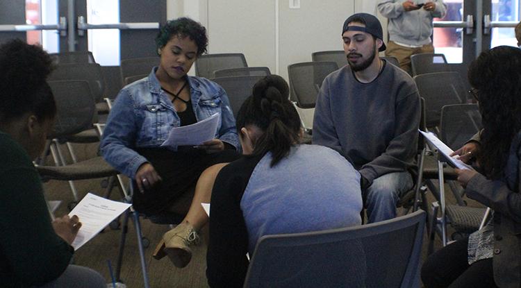 A subgroup of students participate in discussion at a brave space meeting on March 31. (Photo by Allante Morris)
