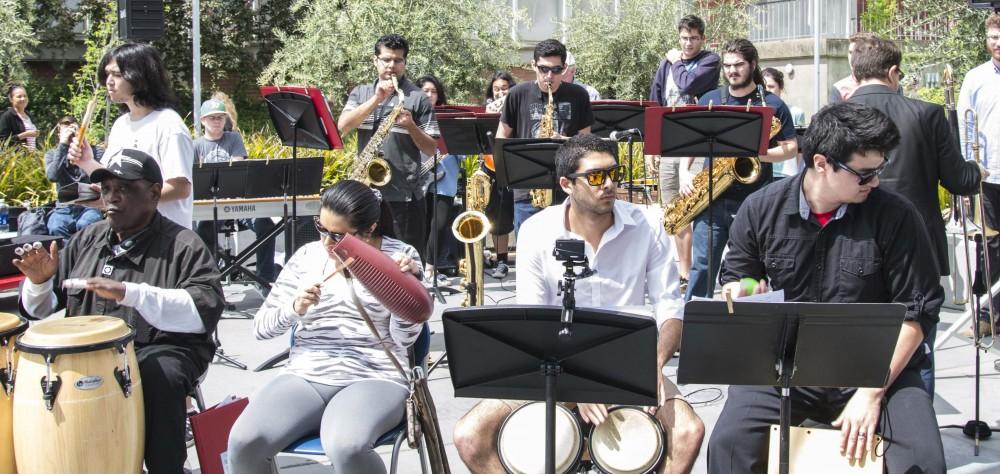 American River Colleges Latin Jazz Ensemble performs at the Multi Cultural Event in the quad area on April 12. (Photo by Joe Padilla)