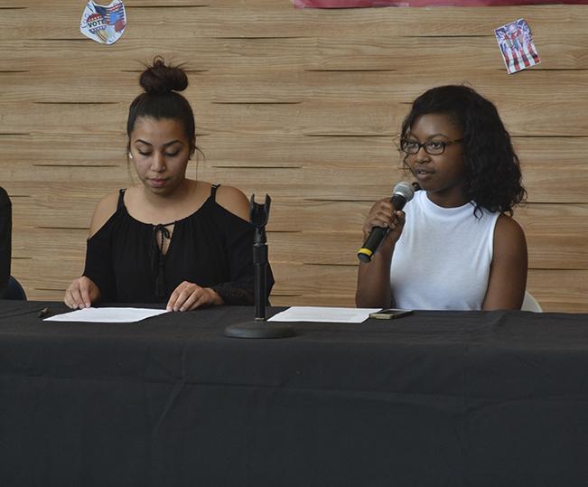ASB candidates Alejandra Gilbert and Valencia Scott discuss ASB visibility, mental health awareness, and leadership at ARC during the candidate forum on April 6. All candidates in the election ran unopposed. (Photo by Sharriyona Platt)