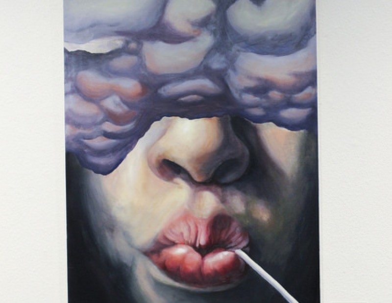 “Storm in My Head” by Andrea Arnott being displayed at the student art show at the James Kaneko Gallery at American River College in Sacramento, California on April 26. The show runs from April 25 to May 11. (Photo by Hannah Darden)