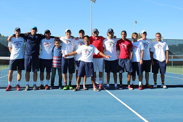 The American River College mens tennis team pose for a picture after beating Foothill College 5-2 to become NorCal Champions on April 16, 2016 at ARC. This team was the first NorCal Champions from ARC since 1966. (Photo by Mack Ervin III)