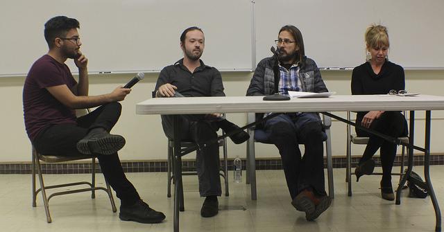 Editor and Chief of the American River Review, Eric Vincent, holds a Q&A at the Word Soup college hour at American River College on April 26. This college hour allowed poet Danny Dyer, and authors Christian Kiefer and Patti Santucci to share their work with an audience. (Photo by Sharriyona Platt)