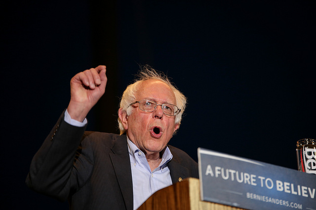 Presidential candidate Bernie Sanders speaks during his rally at Bonney Field in Sacramento, California on May 9 2016. The rally drew a crowd of approximately 15,000. (Photo by Kyle Elsasser)