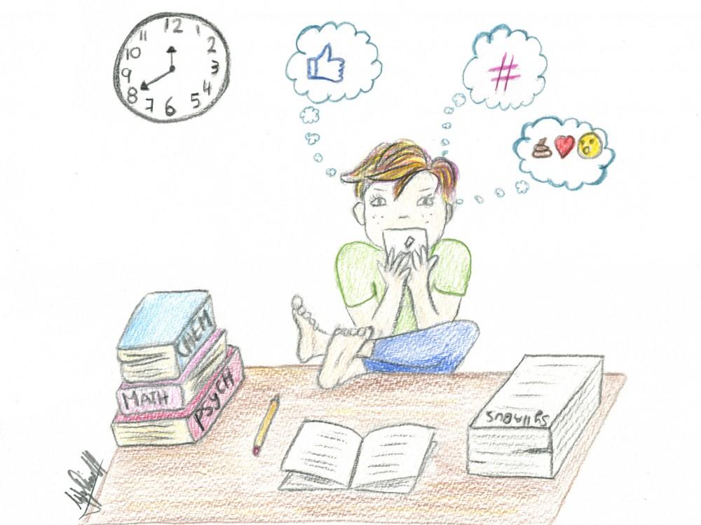 Many students find themselves doing everything but their academic work during finals. Overcoming procrastination would not only help them get better grades, but help them feel better. (Photo illustration by Itzin Alpizar).