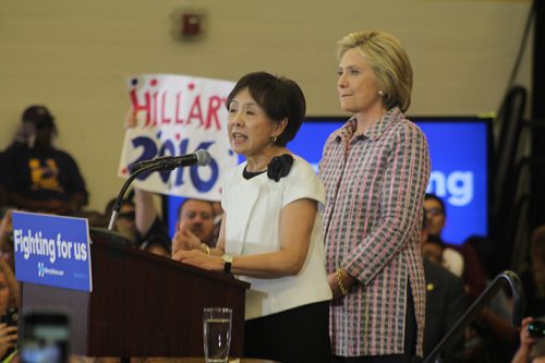 California representative Doris Matsui introduces democratic presidential candidate Hillary Clinton at a campaign event at Sacramento City College on June 5, 2016. Matsui was one of 11 speakers to speak before Clinton took the stage. (Photo by Mack Ervin III)