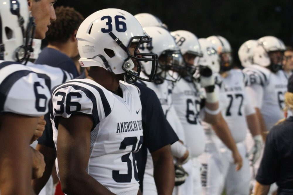 American River College players line up at a football game earlier in the fall.  (Photo by Laodecia Broadway)