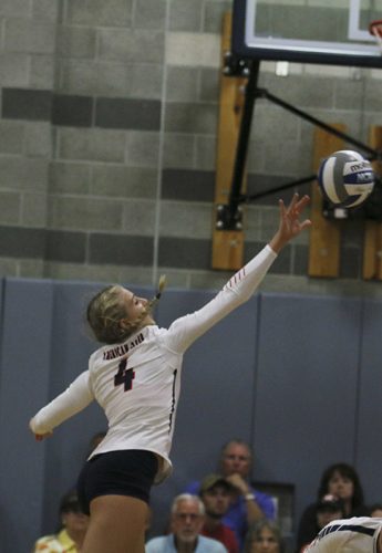 American River College Outside hitter Dani Schoen reaches for the ball during the Vollyball game against Santa Rosa Junior College. ARC won 3-0 on Sept. 24. (Photo by Laodicea Broadway)