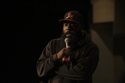 Michael Brown Sr. talks about his son Michael Brown during a speech at Sacramento State on Oct. 21. Brown Sr. talked about how his life has changed since his son's death over two years ago. (Photo by Mack Ervin III)