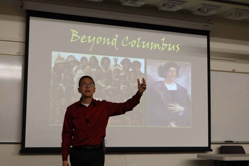 Professor Caton introducing himself in Raef Hall on October 11th, 2016, presenting that Beyond Columbus is far way more than what we know.