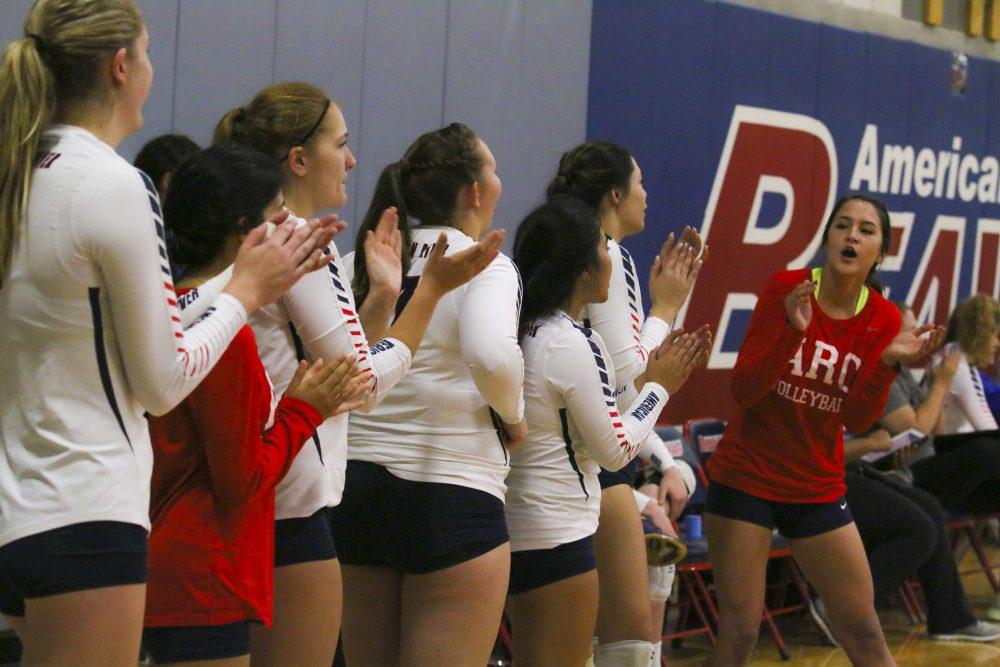 Freshman Kylie Villarreal gets ready to call out a chant to her teammates during the Volleyball game against MJC on Sep. 28. (Photo by Laodicea Broadway)