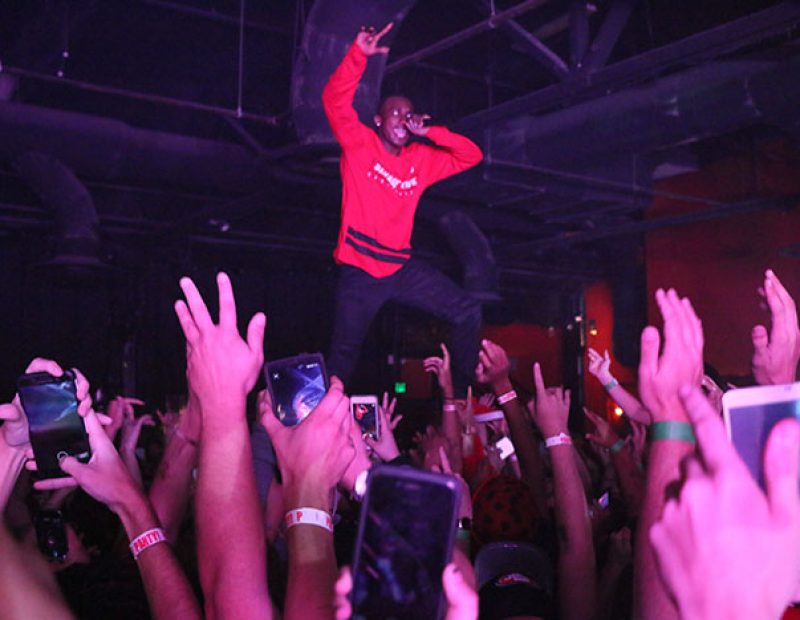 Rapper Hopsin performs while crowd surfing at Ace of Spades in Sacramento, California on Oct. 8 as part of his “SavageVille” tour (Photo by Cheyenne Drury)