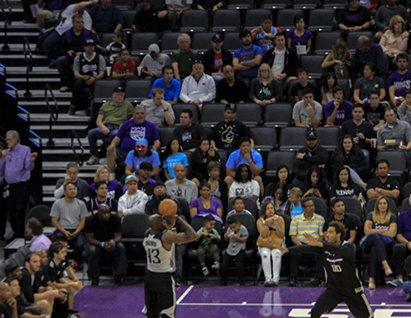 Anthony Tolliver of the Sacramento Kings shoots an uncontested 3-pointer during a friendly exhibition in the newly opened Golden 1 Center on Oct. 1 (Photo by Luis Gael Jimenez)