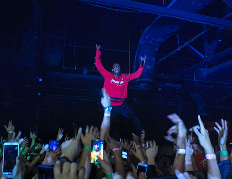 Rapper Hopsin performs while crowd surfing at Ace of Spades in Sacramento, California on Oct. 8 as part of his “SavageVille” tour (Photo by Luis Gael Jimenez)